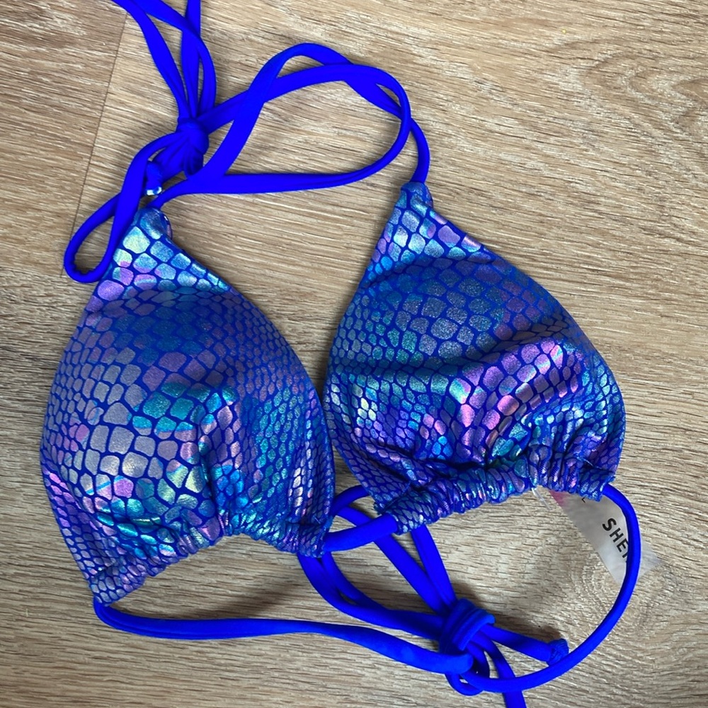 SHEIN blue iridescent, mermaid bikini top large